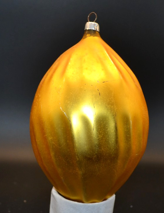 Vintage Gold Ribbed Mercury Glass Jumbo Christmas Ornament Germany / W. Germany