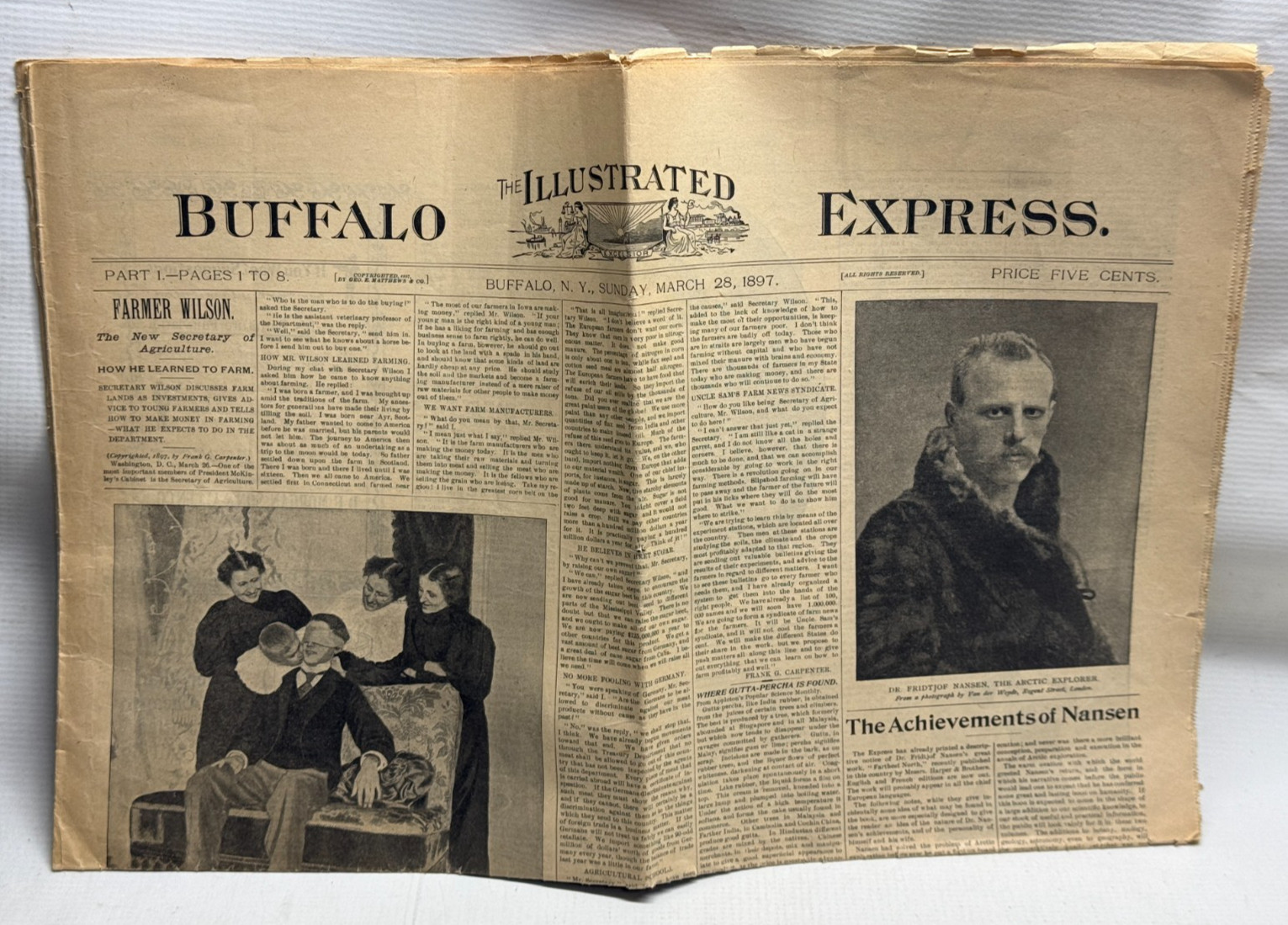 Antique Fridtjof Nansen March 28 1897 Buffalo Express Newspaper *COOL*