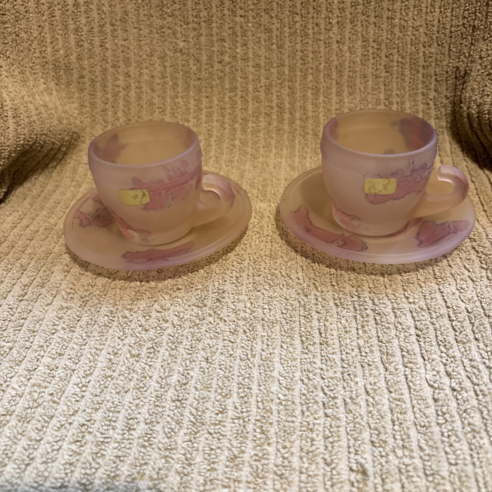 Vintage Rueben Nouveau Frosted Art Glass Demitasse Cups And Saucers From Israel 