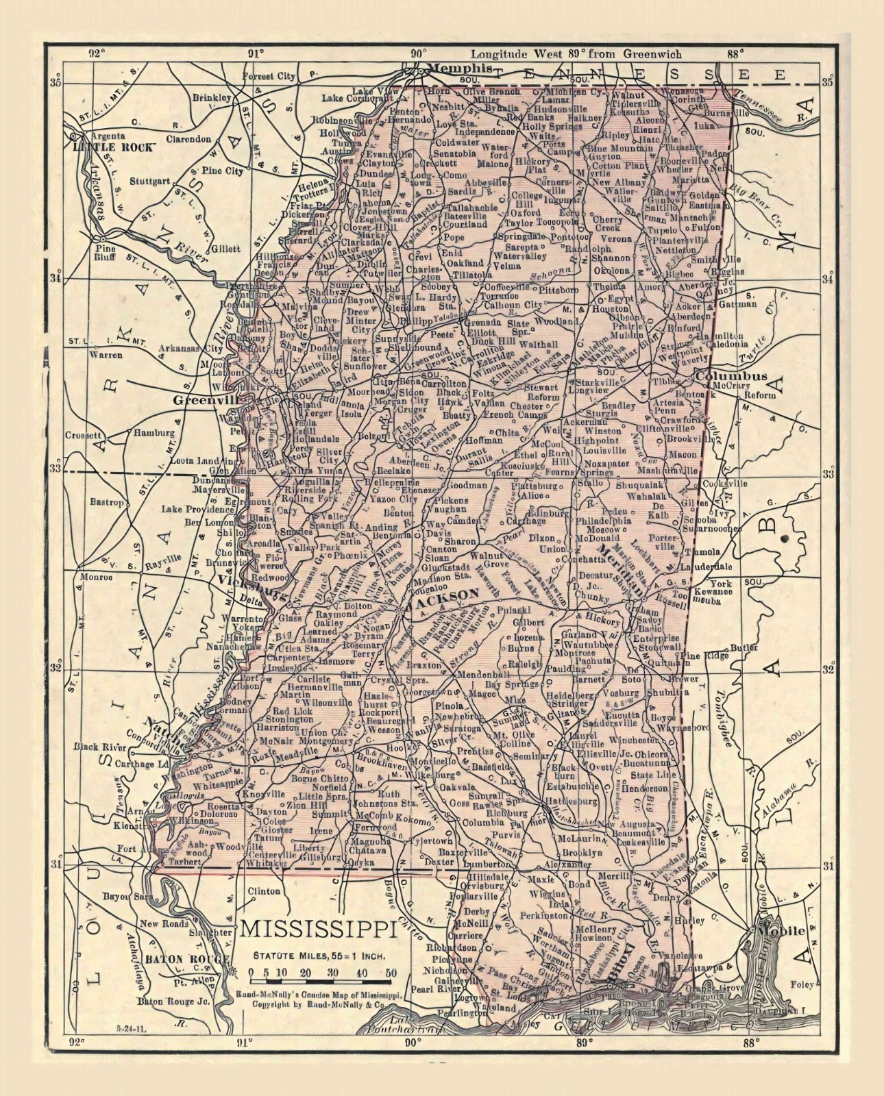 Map of MISSISSIPPI from 1912 - 8.5 x 11 Inch Photo Reprint Map of MISSISSIPPI from 1912 - 8.5 x 11 Inch Photo Reprint
