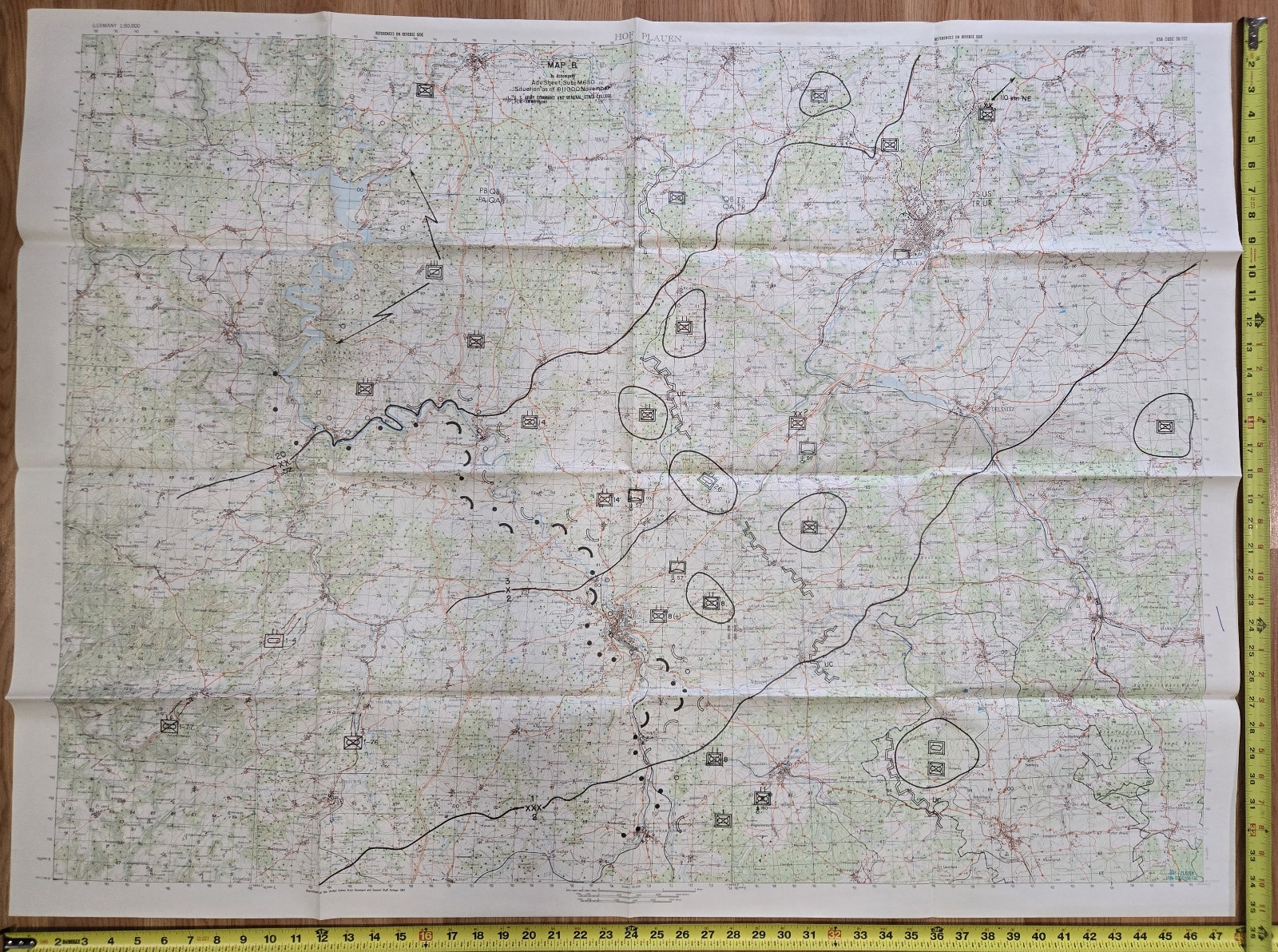 Hof Plauen Germany 4ft WW2 WWII Situation Map 1957 VTG Military Army USACGSC