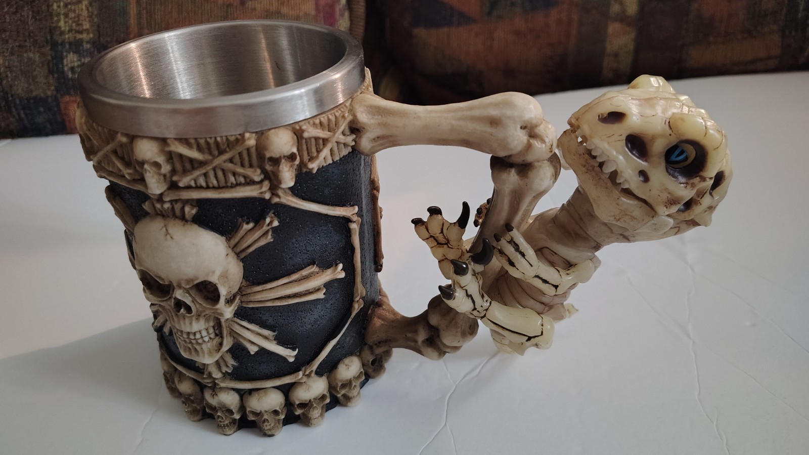 Ebros Large Skeletal Cross Bones Skull Beer Stein Tankard Coffee Cup Mug EUC +in