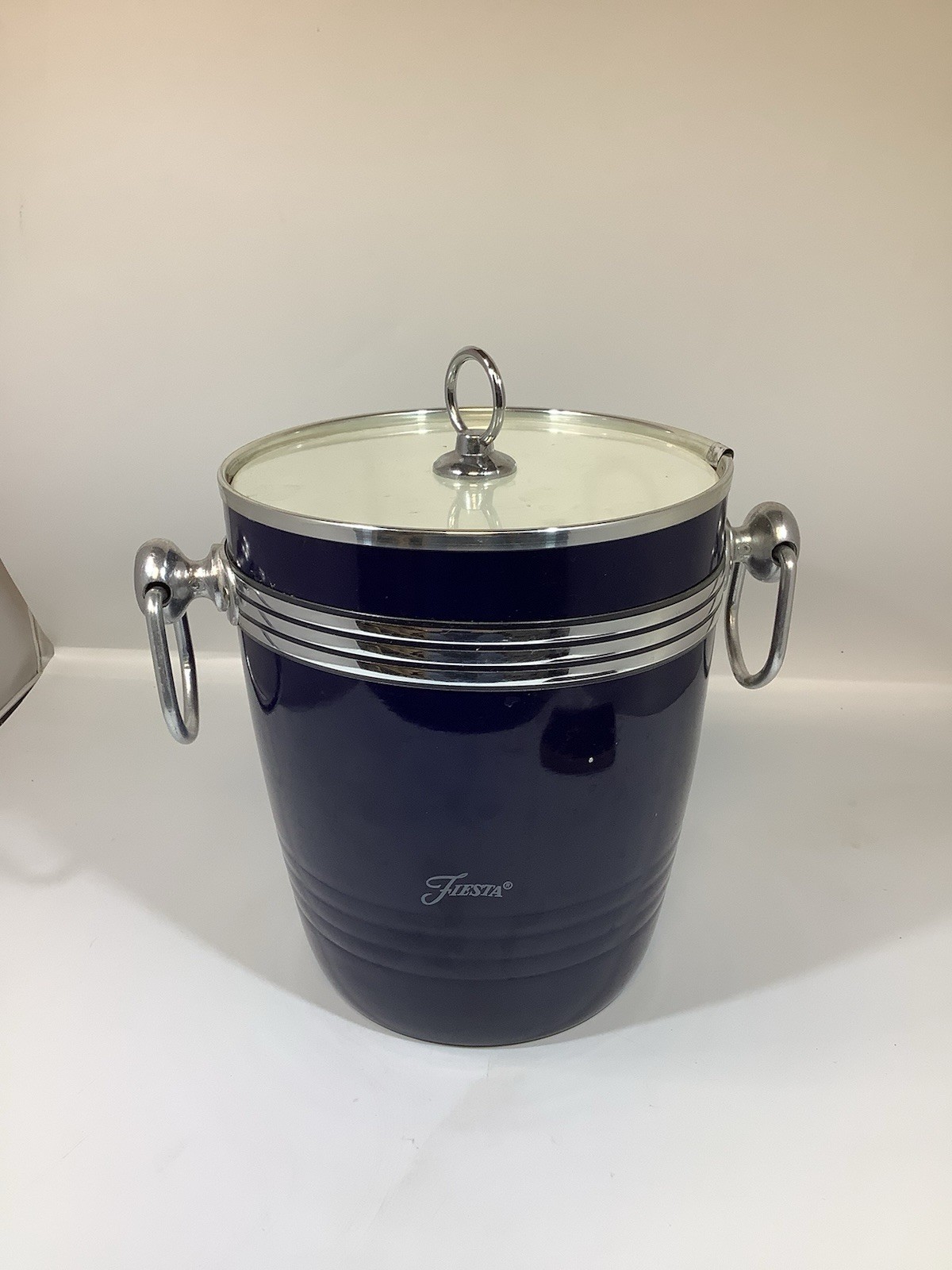 Fiestaware Fiesta Ice Bucket Blue Silver Tone Trim 