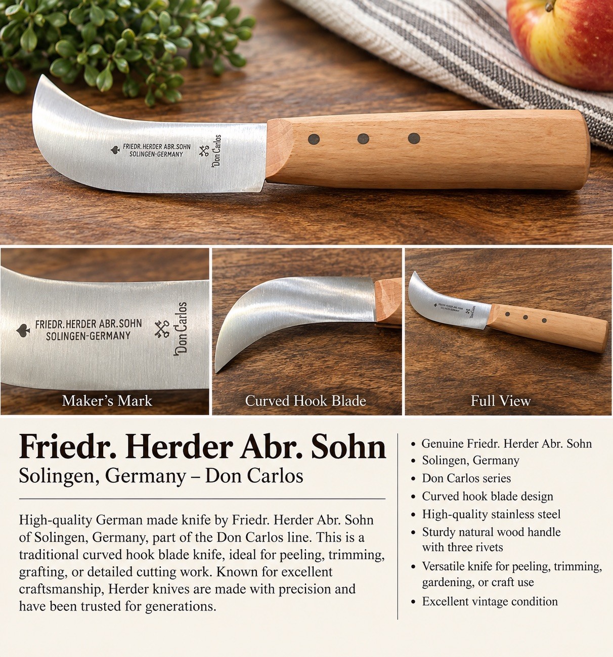 Vtg Don Carlos Skinning Hunting Knife Friedr Herder Abr Sohn NEW 