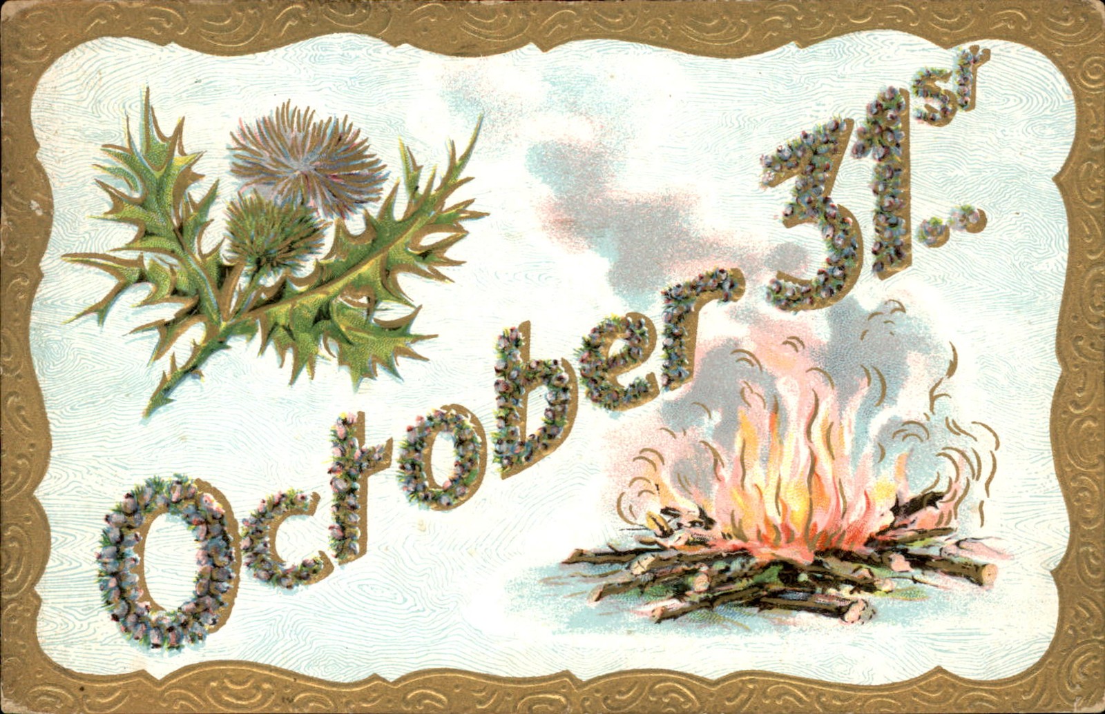 Halloween Fire & Thistle Embossed c1910s Vintage Postcard bhn EXC COND Halloween Fire & Thistle Embossed c1910s Vintage Postcard bhn EXC COND