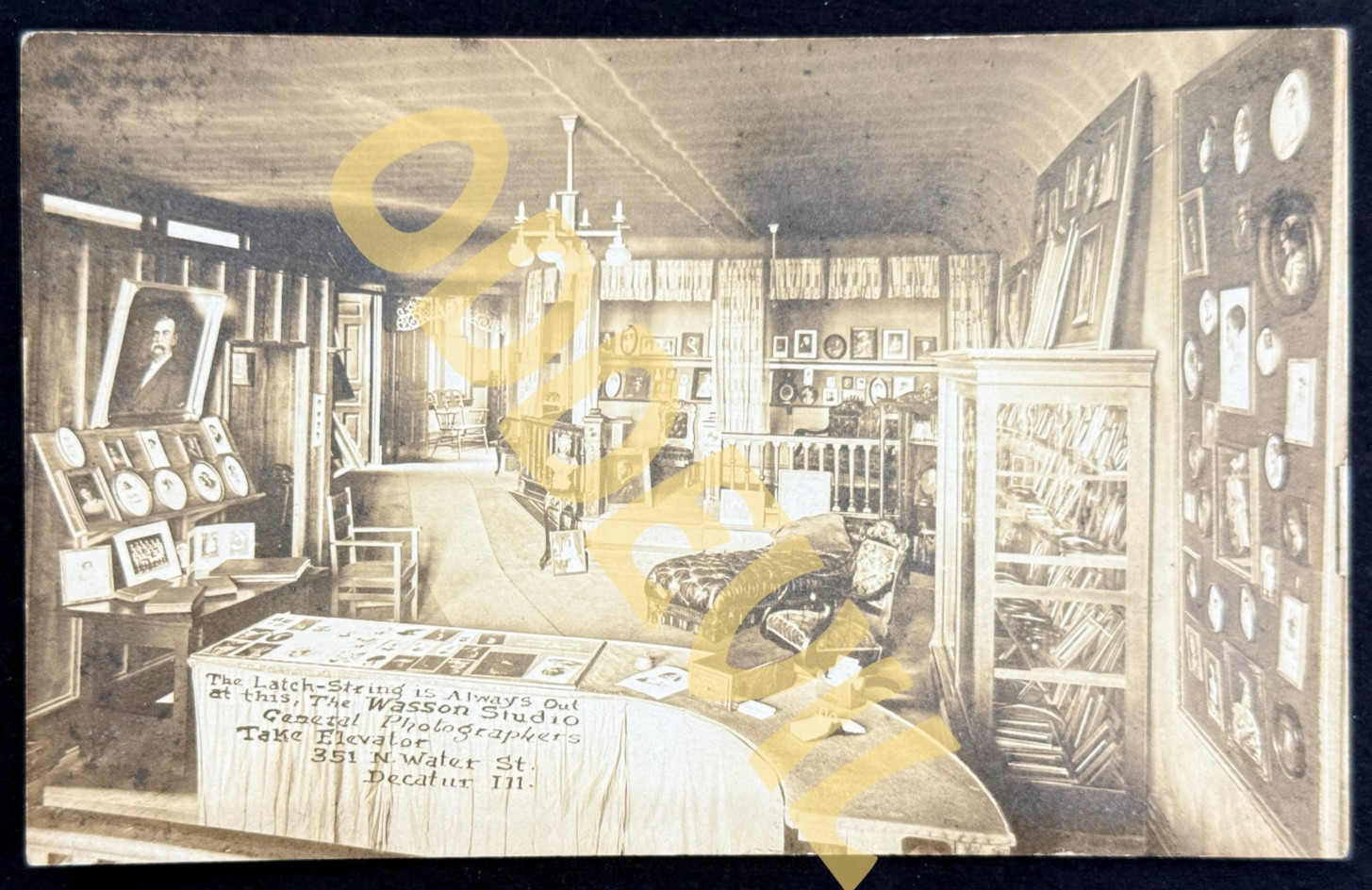 1900 Wasson Photo Studio Advertising RPPC postcard Decatur IL photographer