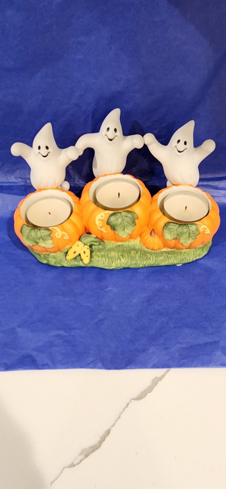 Vtg Halloween Partylite Ghost Pumpkin Trio Halloween Tealight Candle Holder