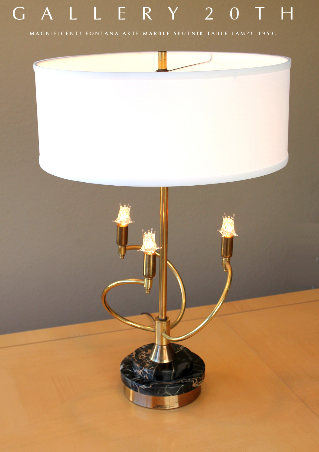 WOW VINTAGE TRI-LITE ITALIAN MARBLE MCM MUTAL SUNSET SPUTNIK BRASS LAMP 1950S