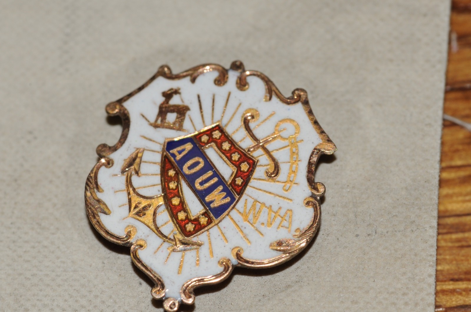 AOUW Fraternal Organization Lapel Pin Gold Filled 1897 Historic New Old Stock