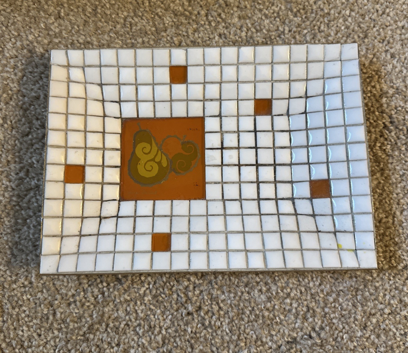 VTG George’s Briard Mosaic Tile Tray Black Gold Mid Century Modern 