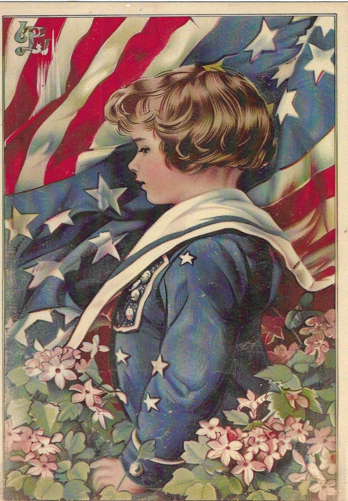 NEW Patriotic Postcard RETRO Nostalgic American Flag Stars Stripes Celebration