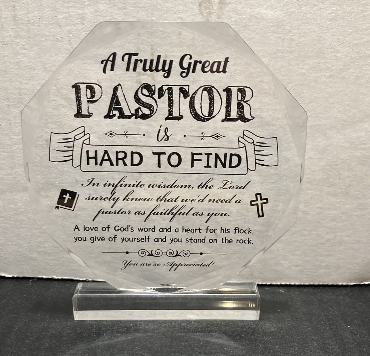 Gerrii Pastor Appreciation Plaque Clear Acrylic Religious With Stand New