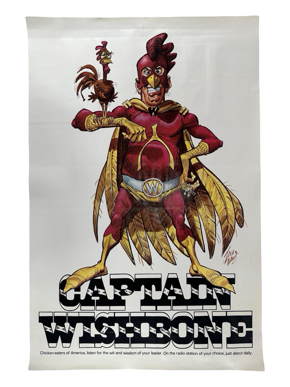 1969 Wishbone Fried Chicken Poster Captain Wishbone Jack Davis Fast Food RARE
