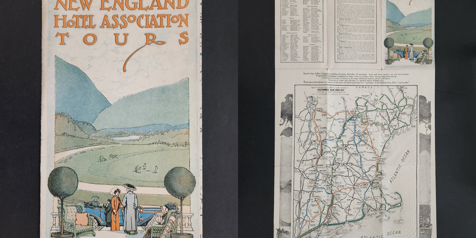 1912 antique NEW ENGLAND travel MAP BROCHURE Hotel Association Tours PHOTOS