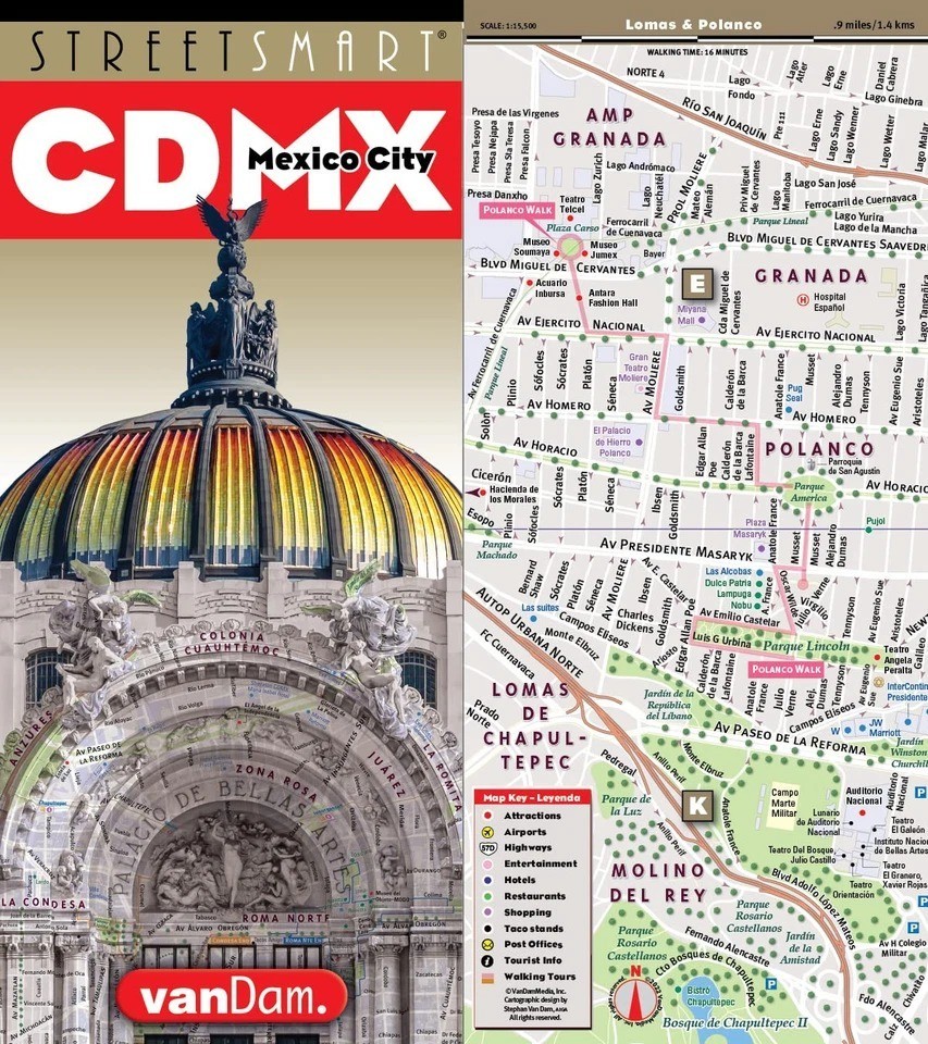 Streetsmart Mexico City Map by Vandam â€“ Laminated City Center Street Map of...