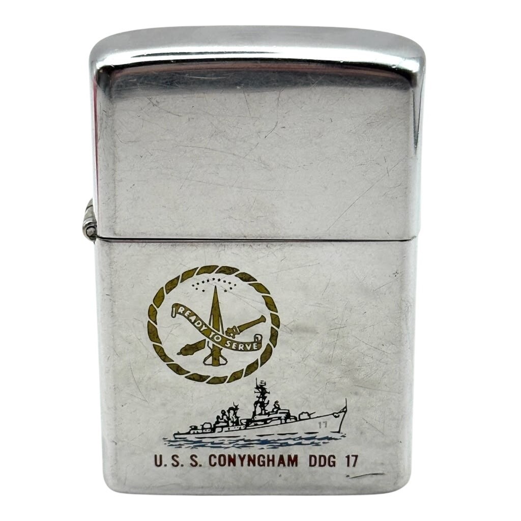 1984 Zippo USS Conyngham DDG-17 Navy Ship Chrome Windproof Lighter Needs Flint