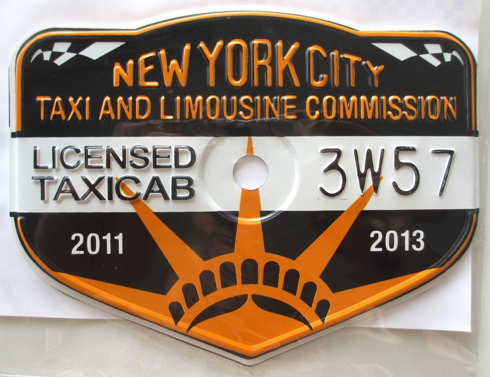 Retired 2011-2013 New York City Licensed Taxi Cab Medallion 3W57 NYC