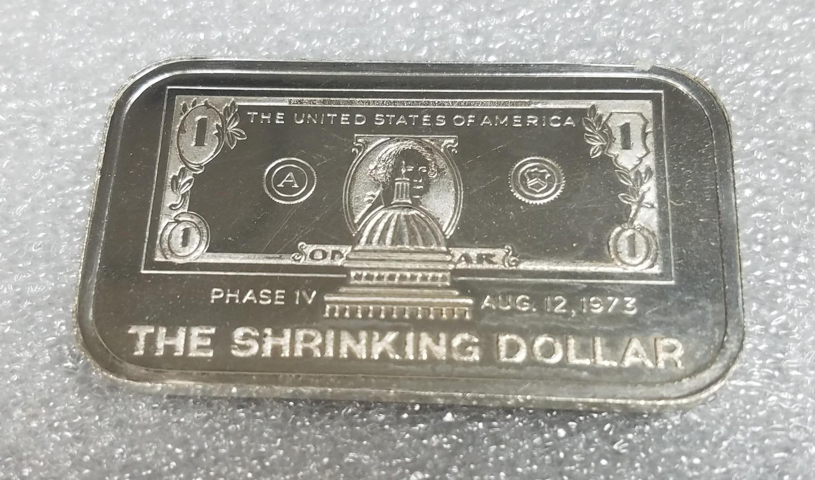 The Shrinking Dollar | .999 Silver 1oz Bar | Garden State Mint, Vintage Bar
