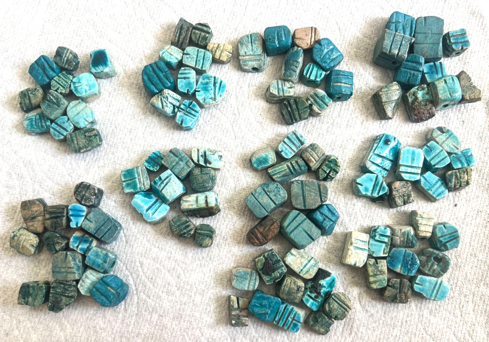 100+ Pieces Small Vintage Egyptian Carved  Stone Scarab Beetle Bead Lot