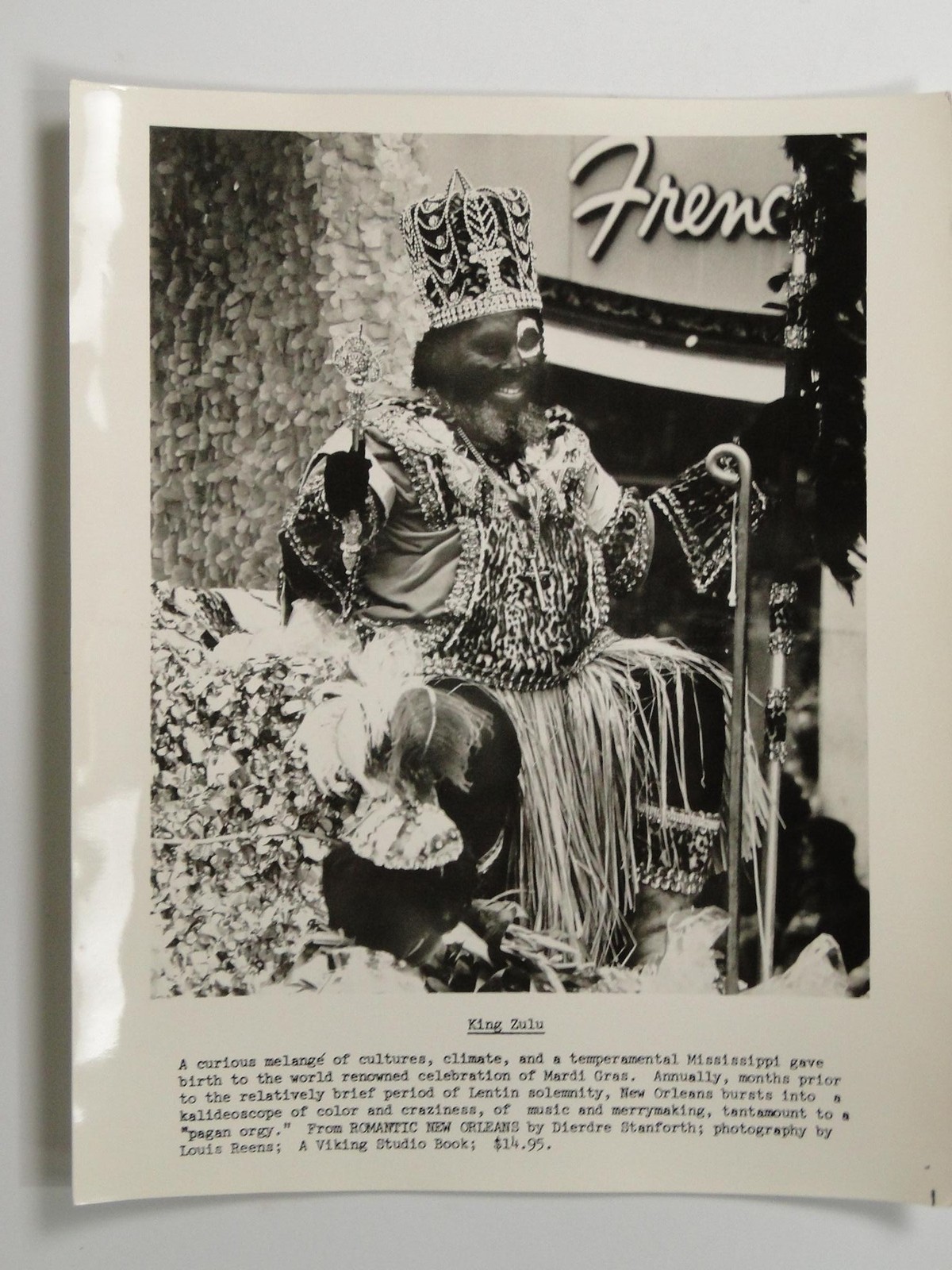 King Zulu Mardi Gras Parade New Orleans Costume c1986 Photo