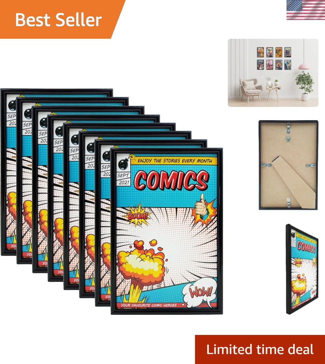 Elegant 8-Pack Comic Book Frames with UV Protection - Fits Standard Size Comics