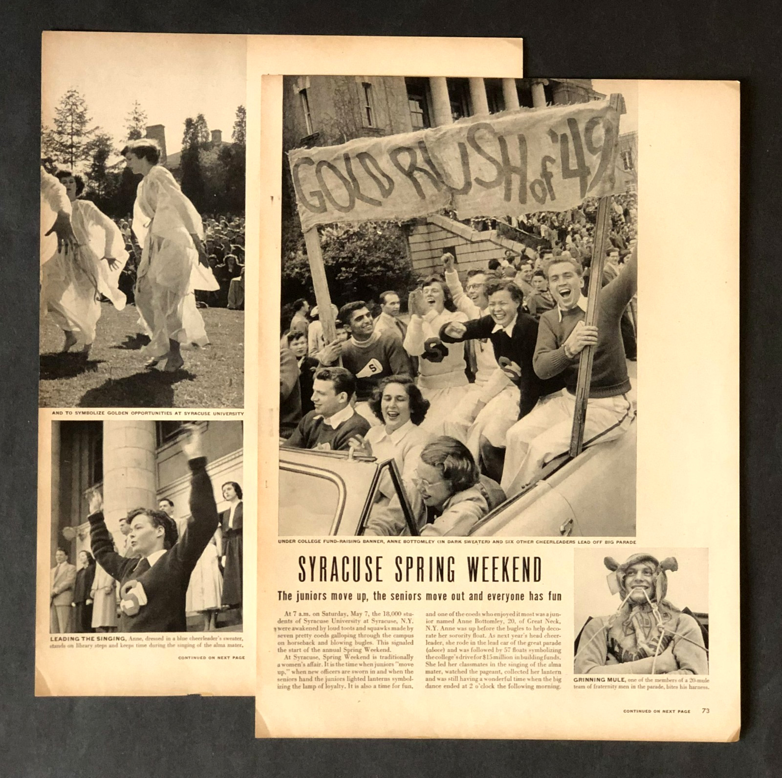 1949 Syracuse University Article Spring Weekend Cheerleaders Parade Dance Vtg