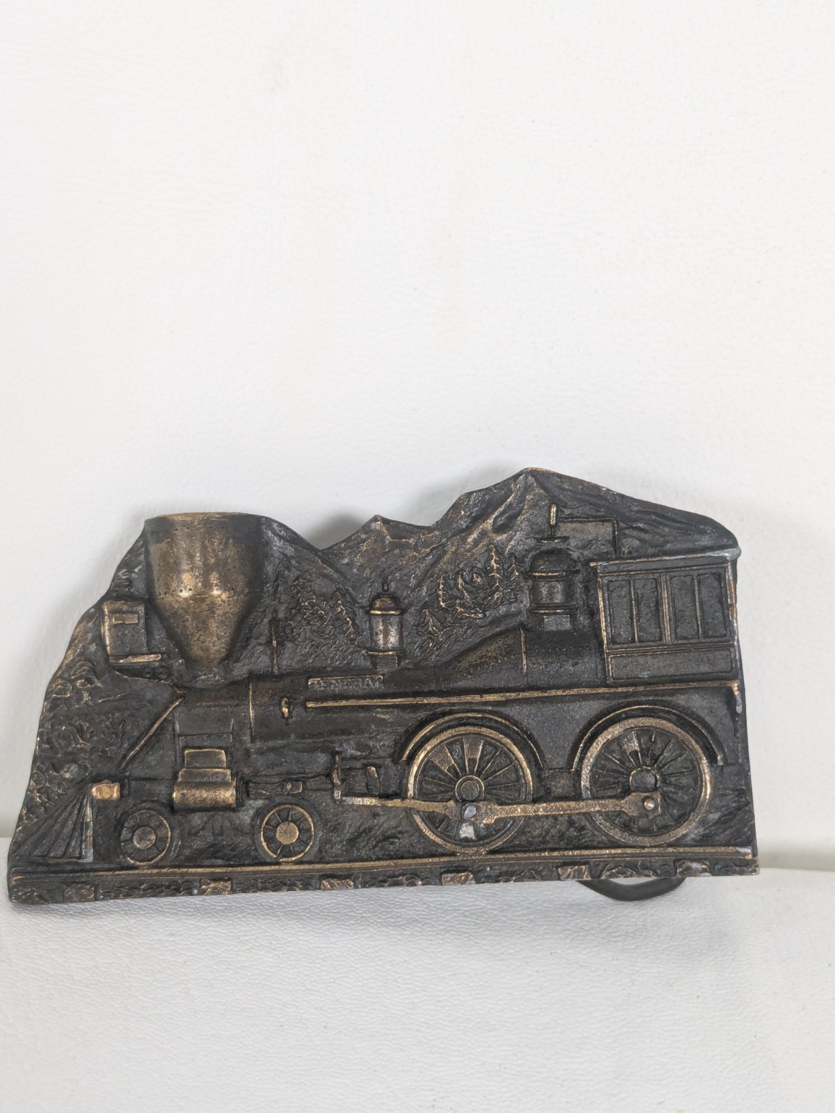 Vtg. Brass Train Steam Engine Belt Buckle Pipe 1977 Capt Hawks Sky Patrol