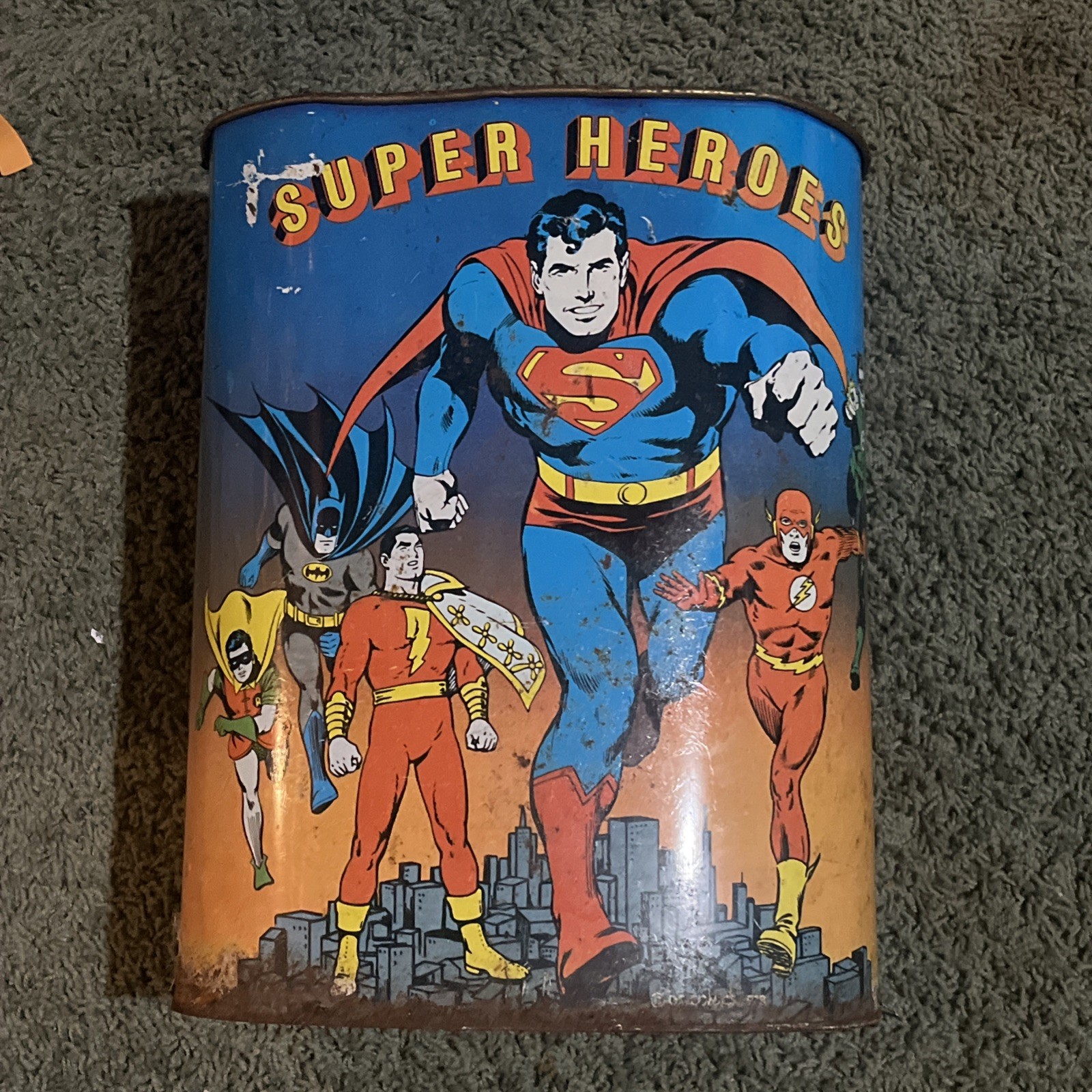 DC SUPER HEROES 1978 Trash Can Superman Batman Wonder Woman Flash Green Lantern