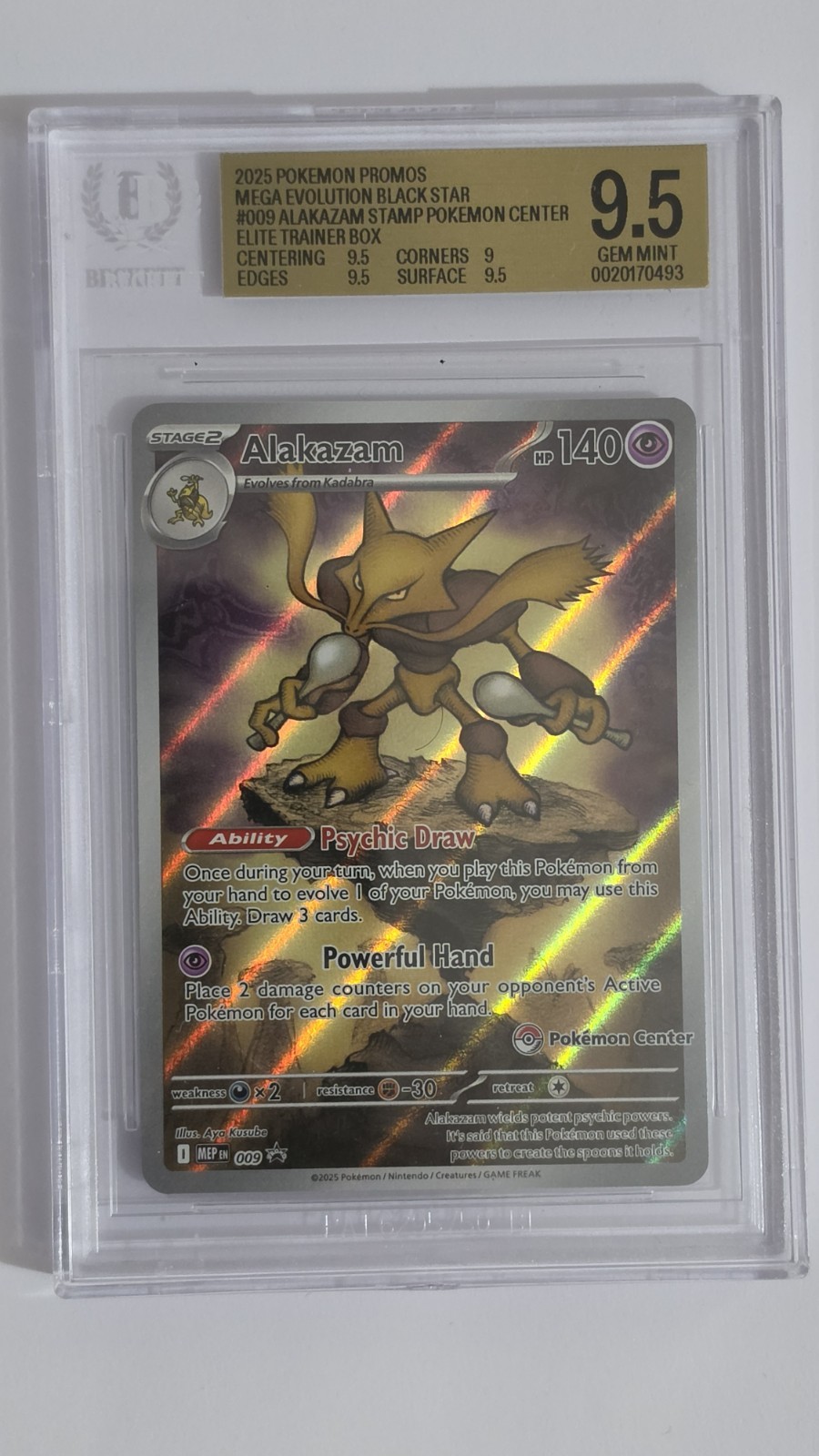 Pokemon Mega Evolution Black Star Promo ETB Alakazam Pokemon Center BGS 9.5 PC