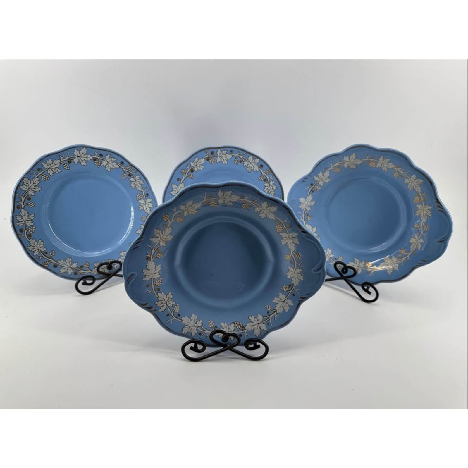 Antique J&G Meakin Staffordshire Blue Plates Patent Mosaic Ironstone Set of 4