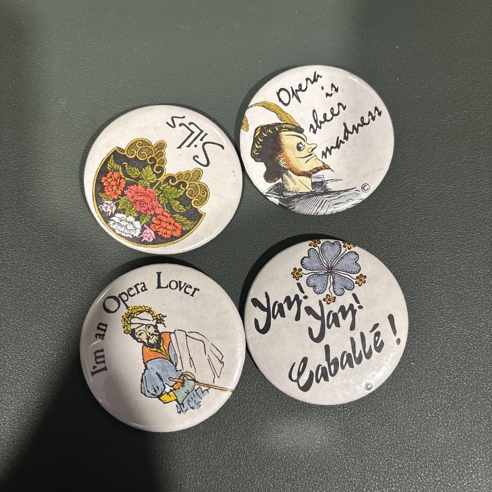4 VTG Opera Pinback Buttons San Francisco Opera Montserrat Caballe Sills Rare