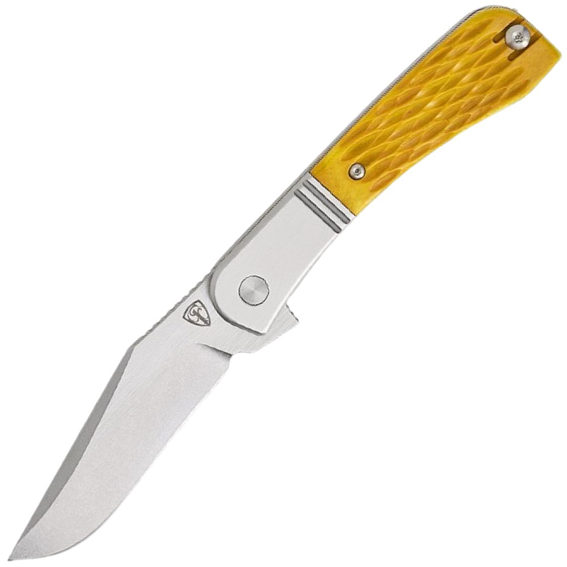 Finch Gooseneck Bolster Lock Goldenrod Yellow Jigged Folding 14C28N Knife GN375