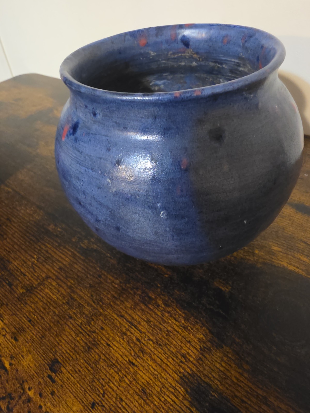 Vintage Studio Art Pottery Crock Blue Speckled Jar Signed EXB Ceramic Planter 5\