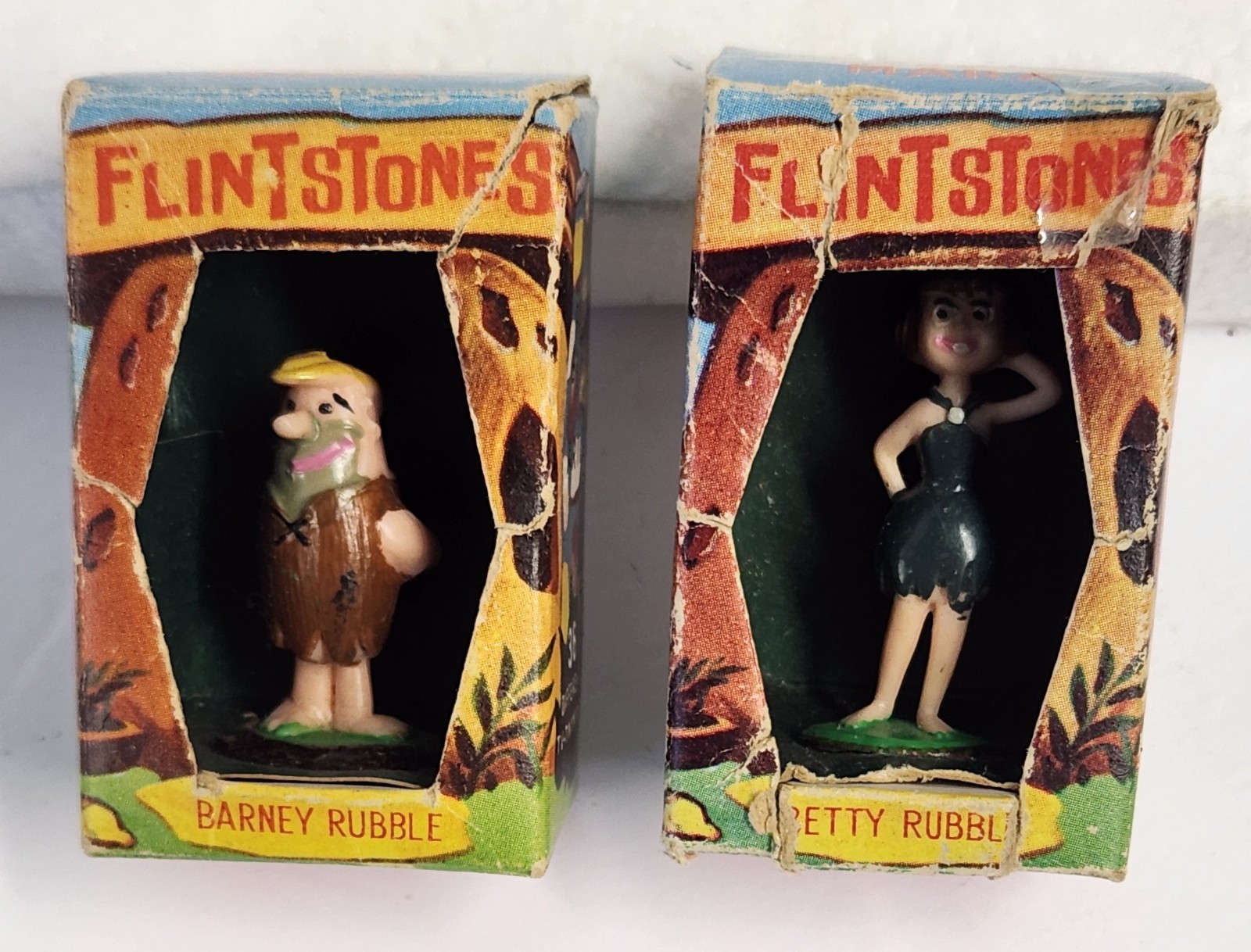 Vtg 1961 Marx Tinykins Flintstones Barney & Betty Rubble Figures -Original Boxes