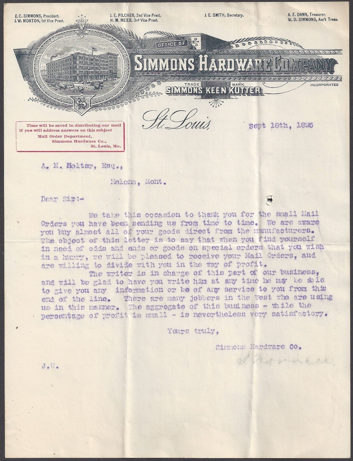 ST. LOUIS, MO ~ SIMMONS HARDWARE COMPANY, KEEN KUTTER ~ ILLUS. LETTERHEAD 1895 ST. LOUIS, MO ~ SIMMONS HARDWARE COMPANY, KEEN KUTTER ~ ILLUS. LETTERHEAD 1895