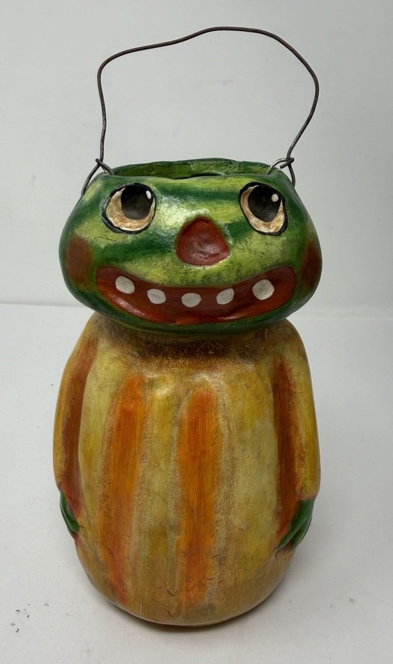 Vintage 2004 Halloween Silver Willow Pumpkin Melon Gourd Basket Folk Decoration