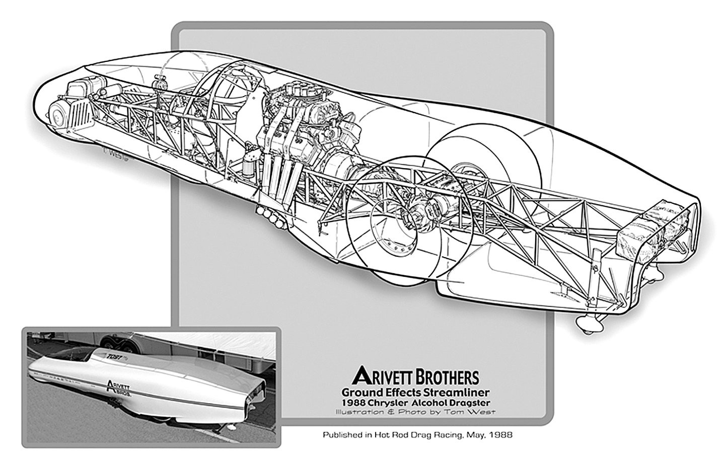 Cars 1988 chrysler alcohol dragster drag cutaway usa Art Print Poster 11x17