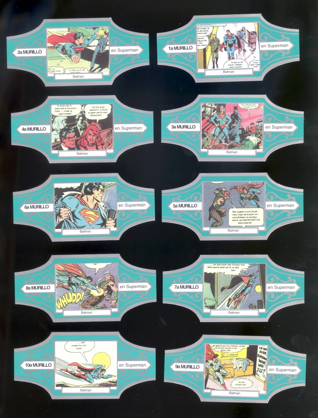 Superman and Batman Netherlands Murillo Cigar Bands Cards Complete set of 10