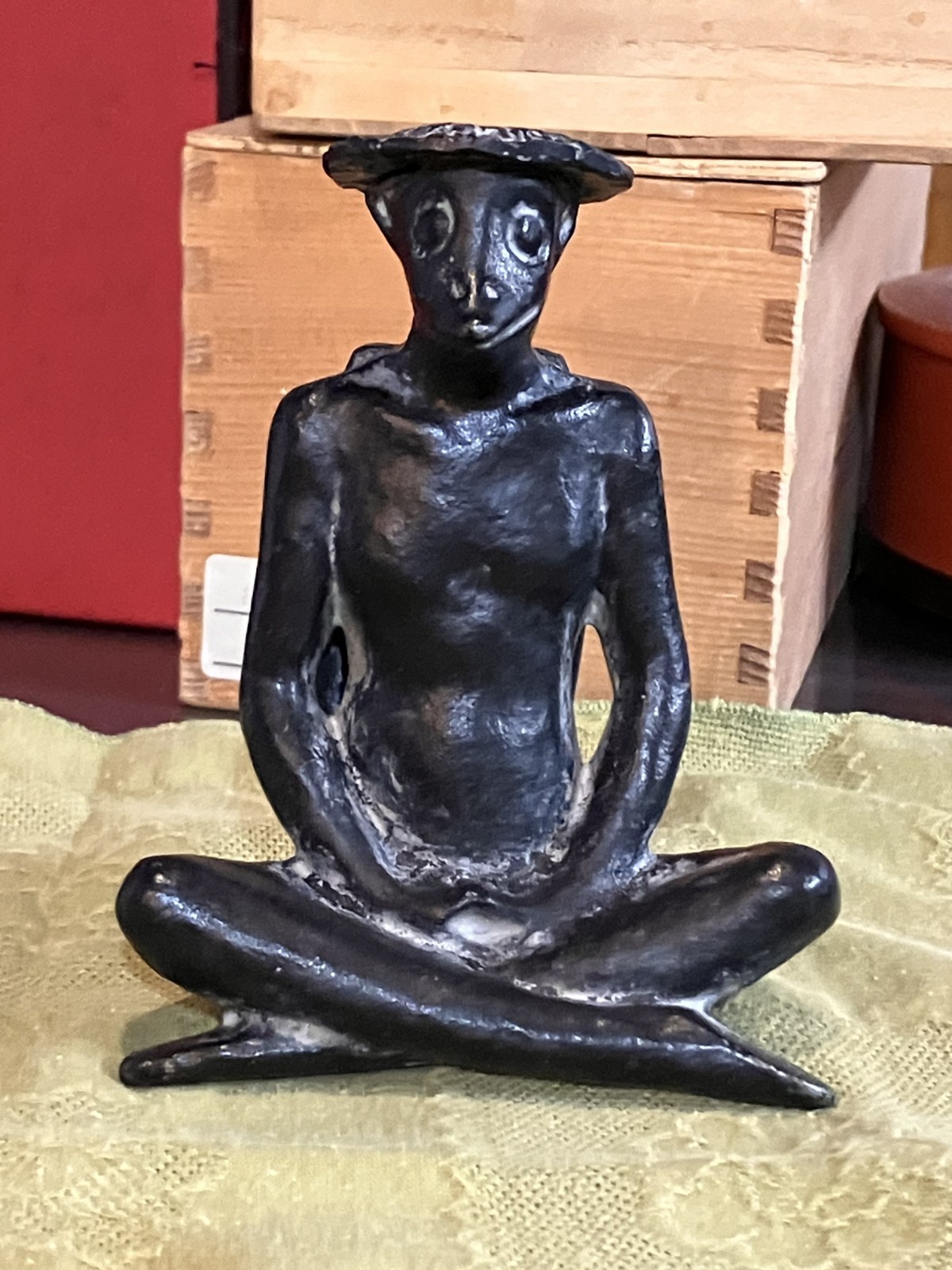 Vintage Japanese Kappa Figure Zen Meditation Pose - 5 inches, Patinated Bronze
