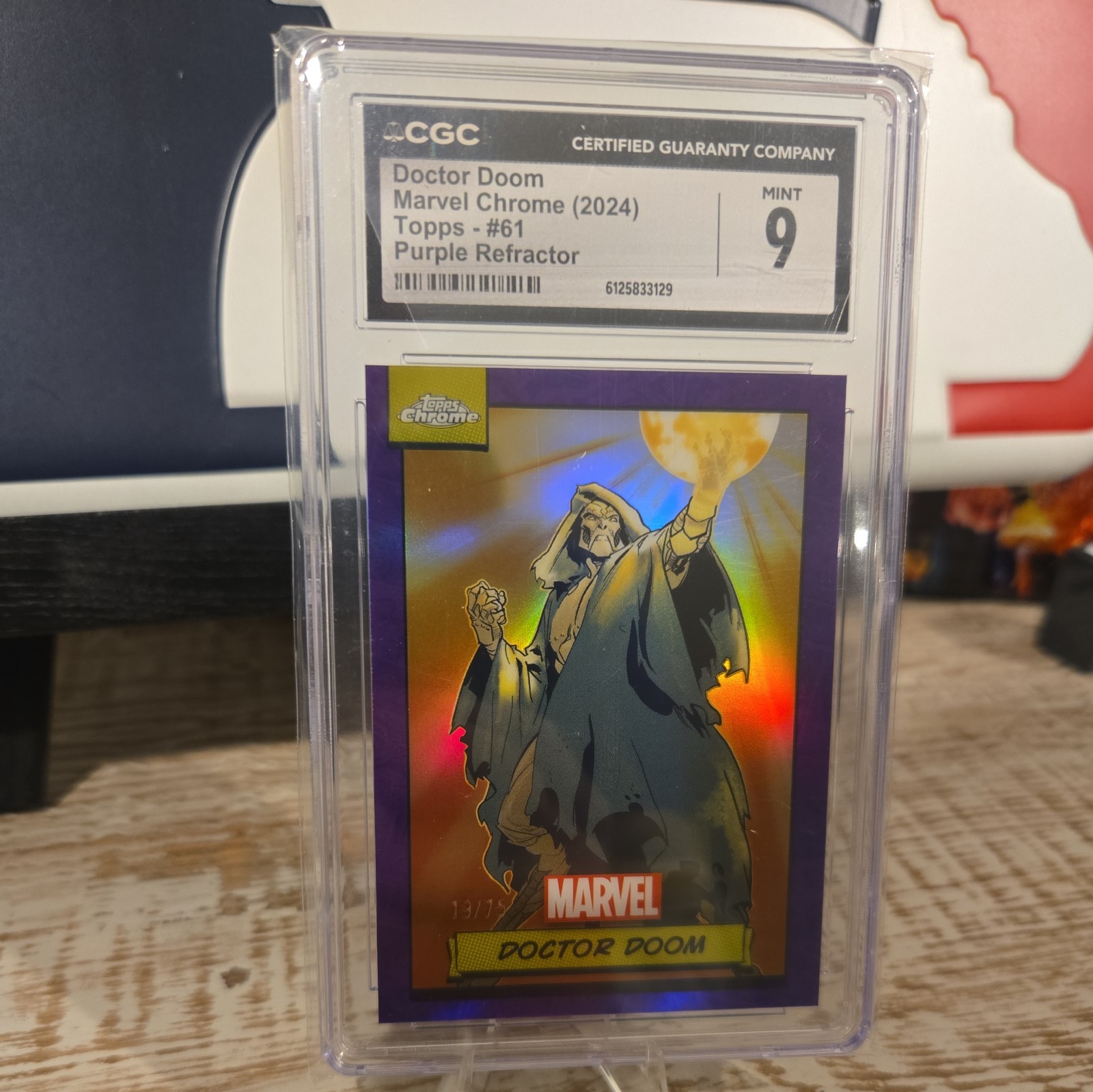 2024 TOPPS CHROME MARVEL PURPLE REFRACTOR #61 DOCTOR DOOM 19/75 PSA 10