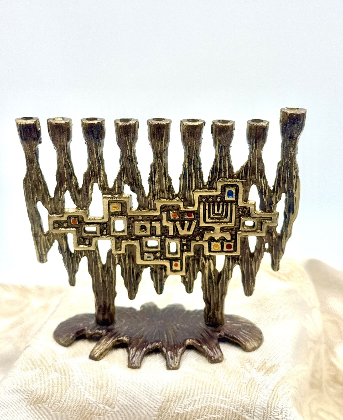 Vintage Abada WAINBERG Brass Hanukkah Menorah Made in Israel Jewish Judaica