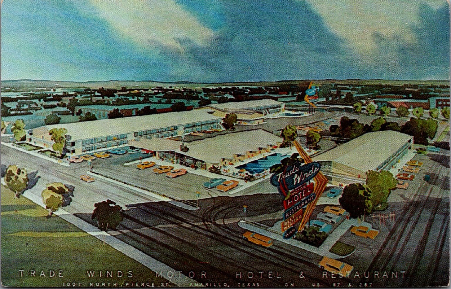 Vintage Trade Winds Motor Hotel Amarillo TX Chrome Postcard c.1960s