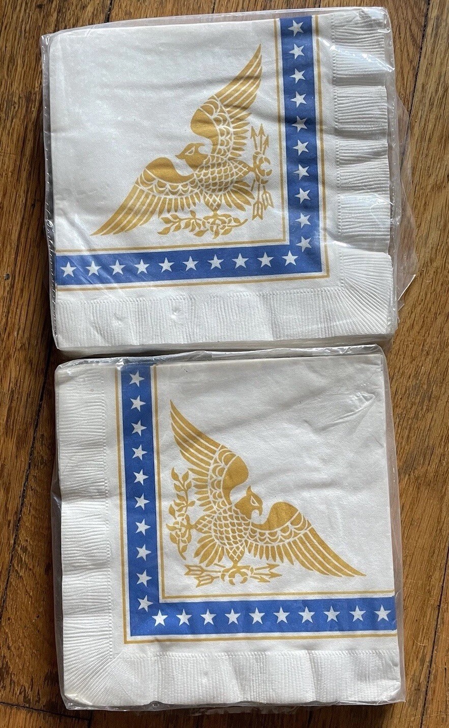 2 Vintage Gold Eagle Blue Paper Napkins Dixie Lot White Stars Patriotic Lg