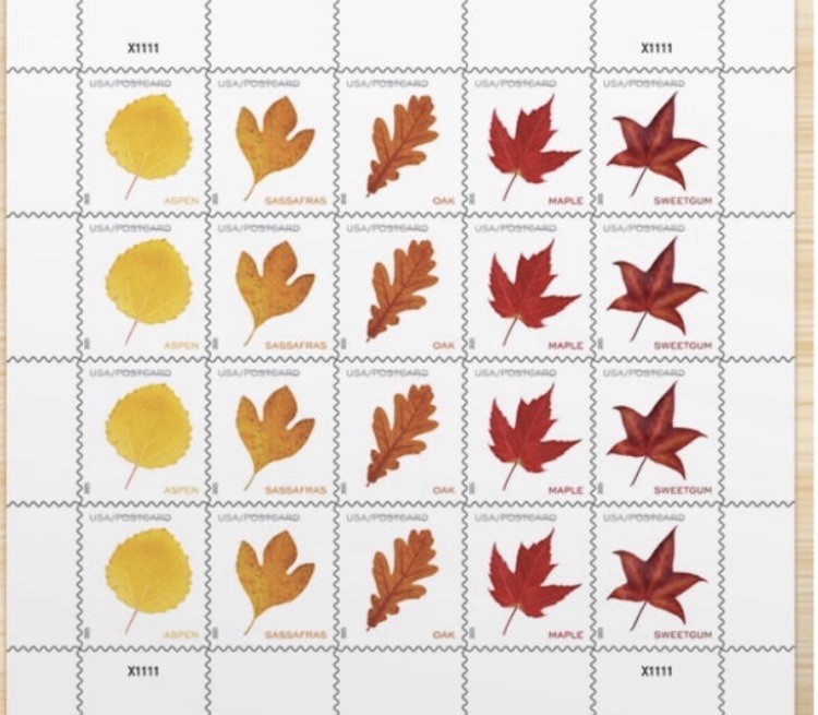 Vibrant Leaves Post Card Stamps  20/block  ($.65/ea)