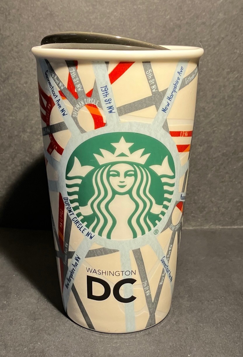 2015 Starbucks 12oz Ceramic Travel Coffee Mug w/Lid WASHINGTON DC Street Map