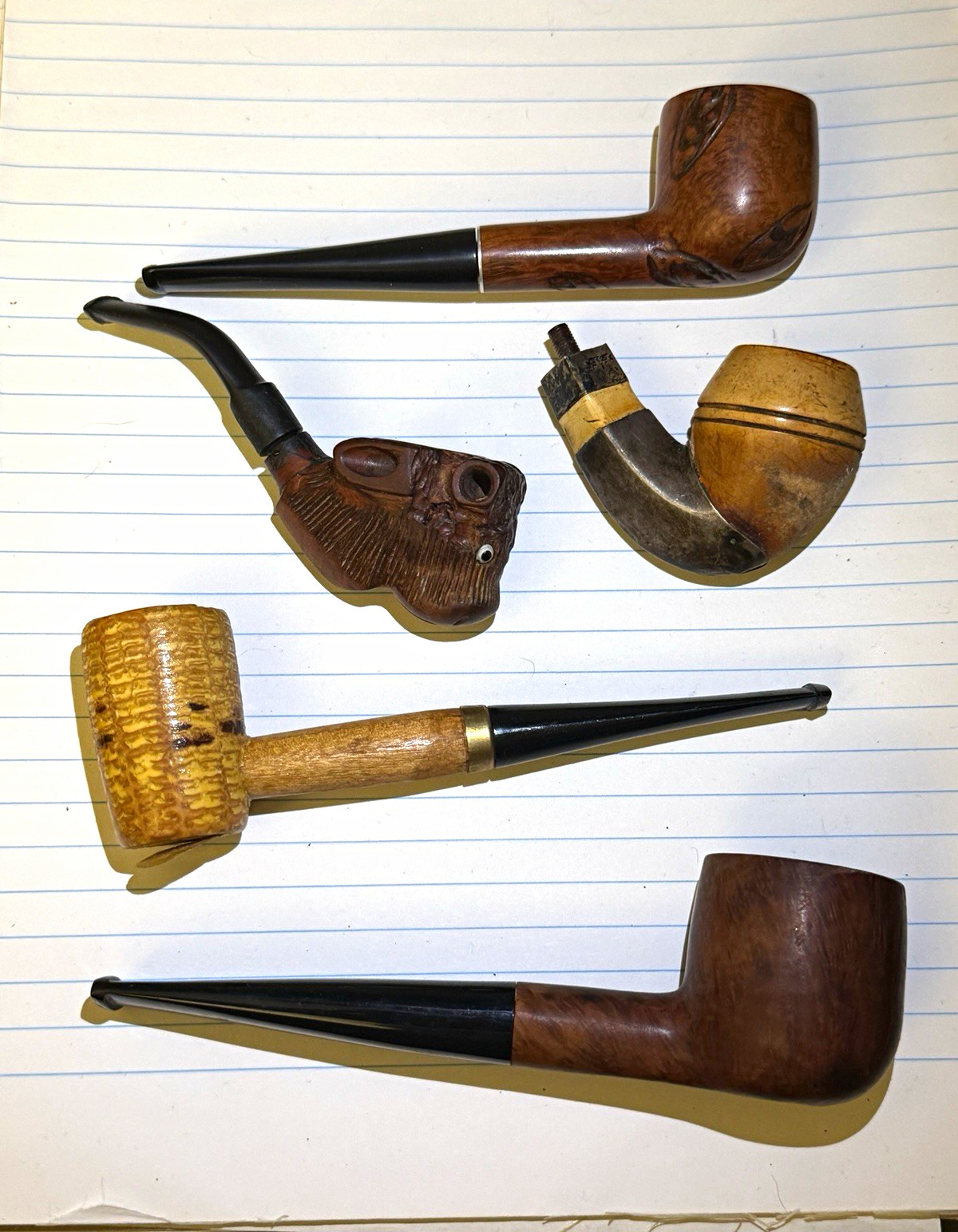 Vintage Tobacco Smoking Pipes Lot, Mixed Styles and Conditions Estate. 5 Pipes