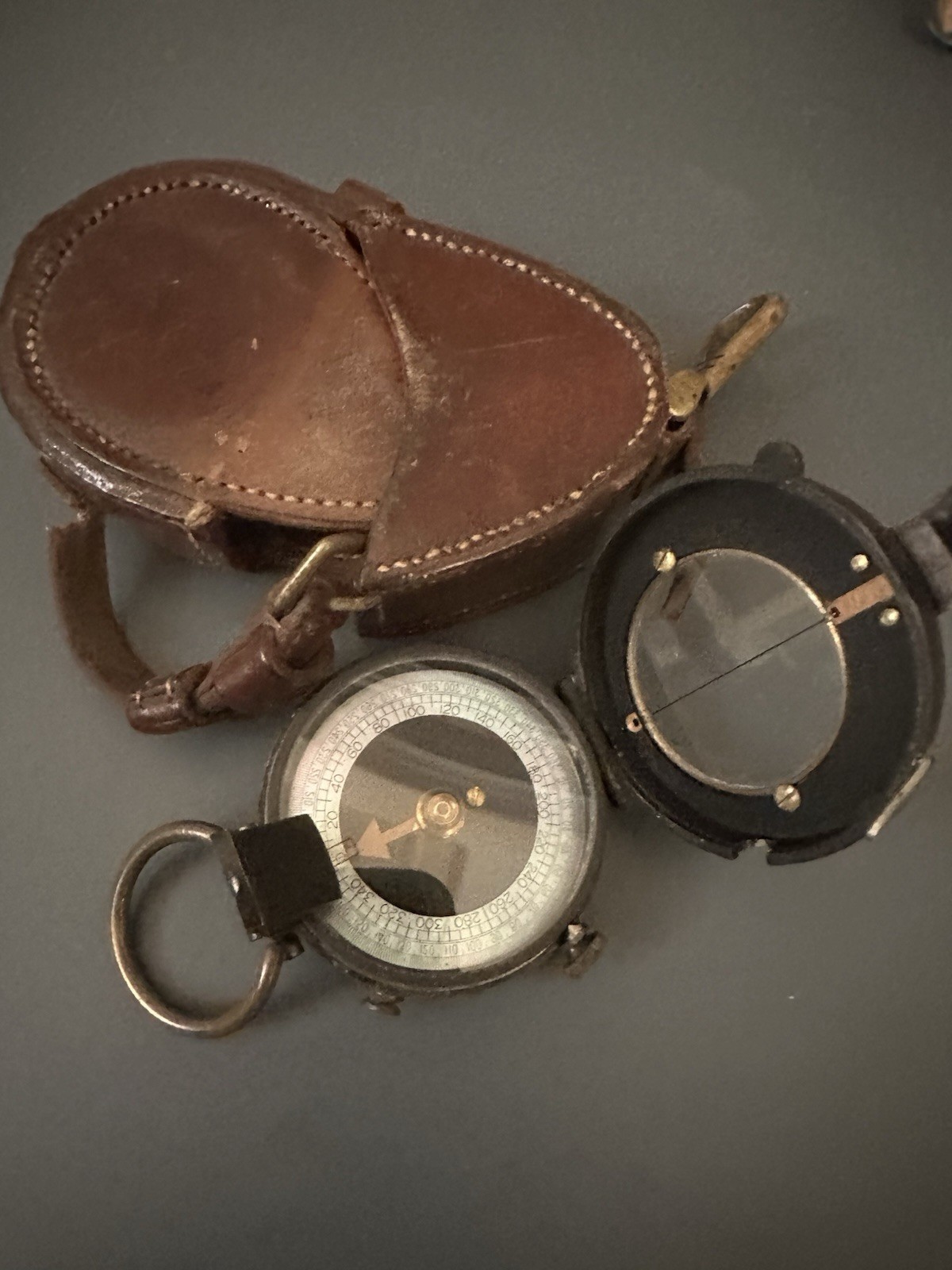 E. Koehn 1918 Geneva Suisse WWI Military Compass with Leather Case No. 12710