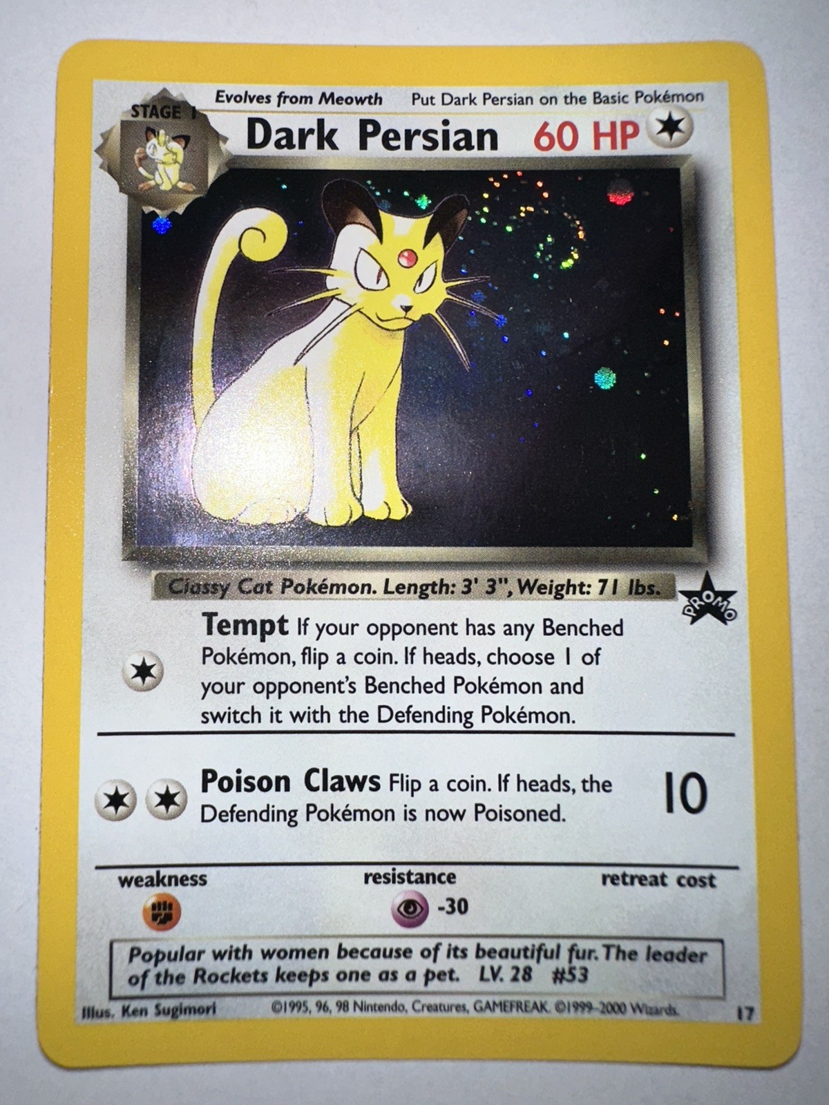 Dark Persian #17 WOTC Black Star Promo Holo 🌀 Swirl Vintage Pokemon LP