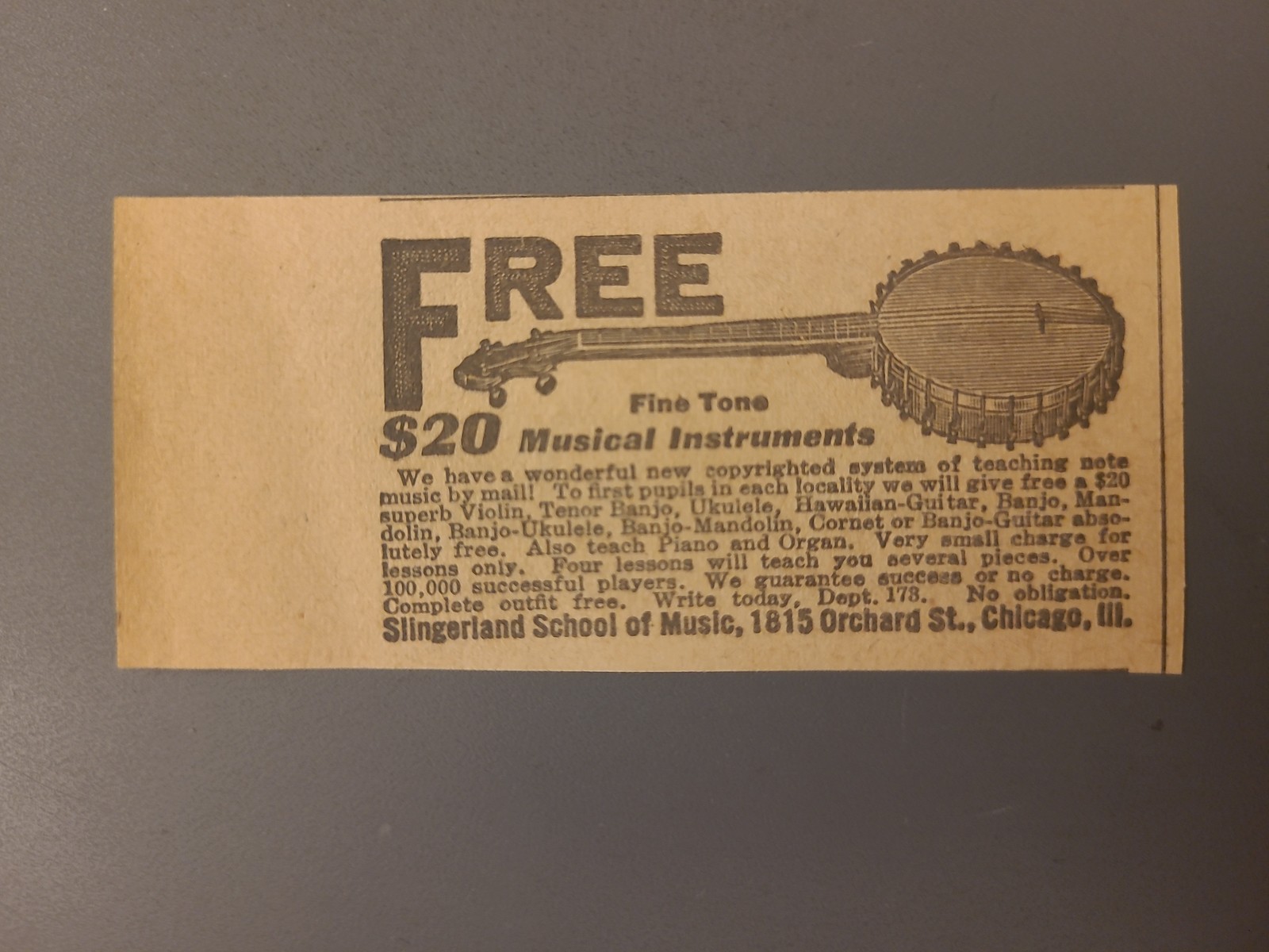 1924 Slingerland School of Music Banjo Advertisement