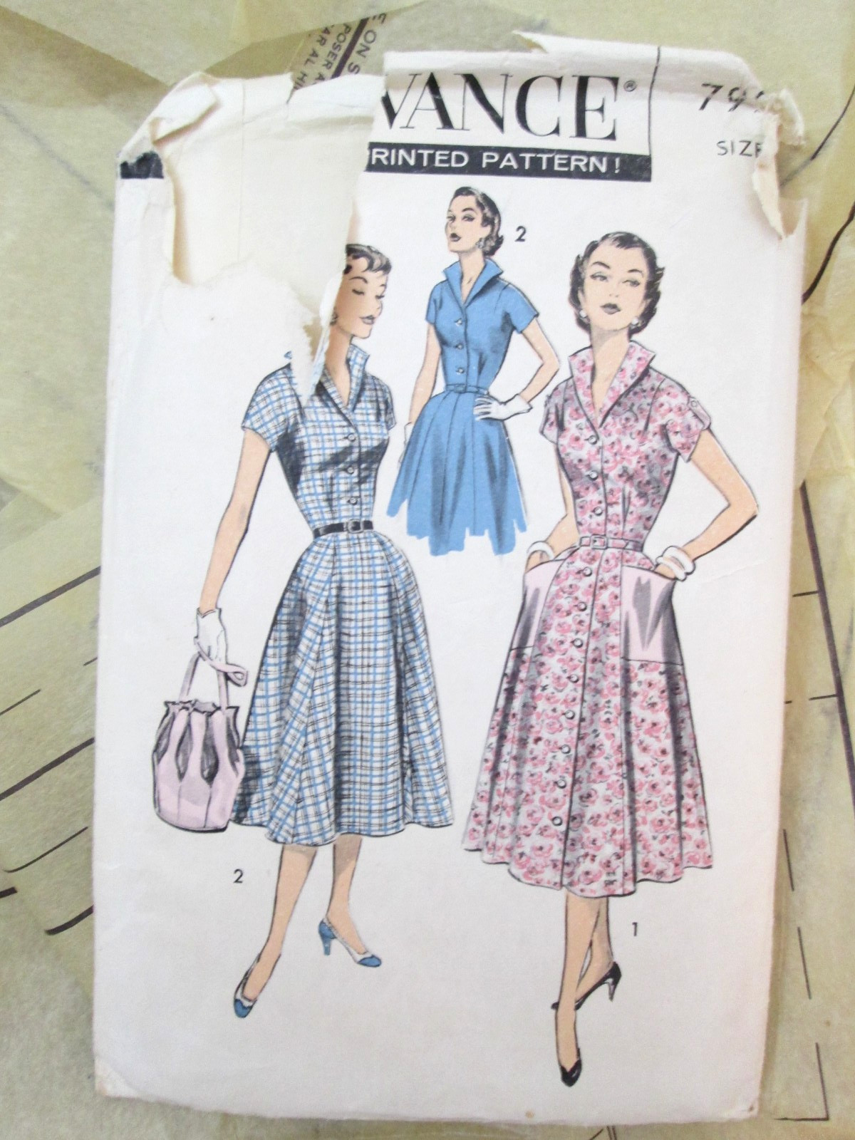 Vintage Advance Sewing Pattern 7993 1950s Misses Dress Size 18 Complete